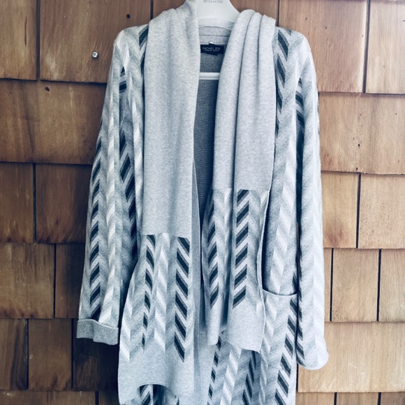 Rachel Zoe Set Scarf & Long Cardigan Open Front Geometric Gray Viscose Size XL - Picture 3 of 14
